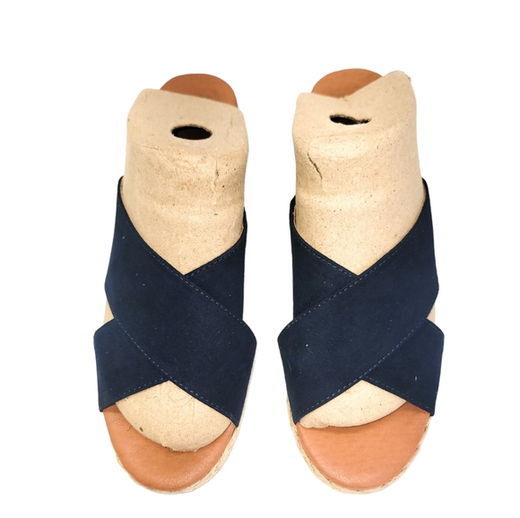 Tommy Bahama Stacey Womens Sz.7 Navy Wedge Peep Toe Slip On Heels Sandal - Picture 4 of 9